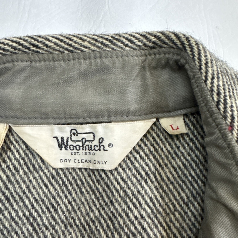 Vtg Woolrich Shirt Jacket Mens Lg Gray Herringbone Wool Blend Shacket USA Made - Picture 2 of 7
